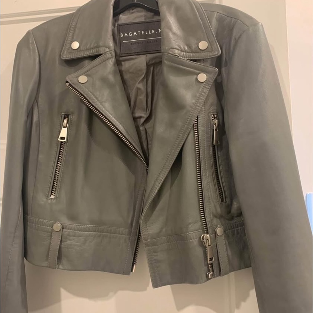 Bagatelle Gray Leather Moto Jacket Asymmetrical Zipper